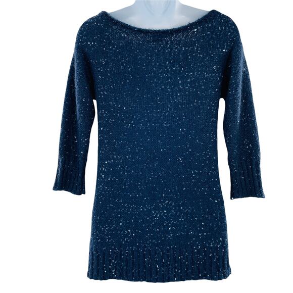 A/X ARMANI EXCHANGE Sweater Navy Blue Sequin 3/4 Sleeve Pullover Women's M - Picture 2 of 8